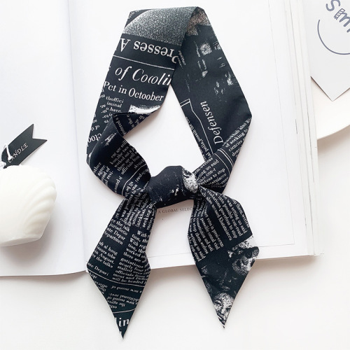 British-style long narrow silk scarf, minimalist temperament hair tie, versatile high-quality handbag handle decoration, matching accessory scarf