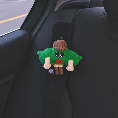 Pea Car Seat Belt Shoulder Cover Car Safety Belt Handle Cover Car Interior Decoration Supplies Cute Ornaments High-End (Seat belt shoulder pad) - wanwan-pea-crystal-velvet-shoulder-cover-1-piece