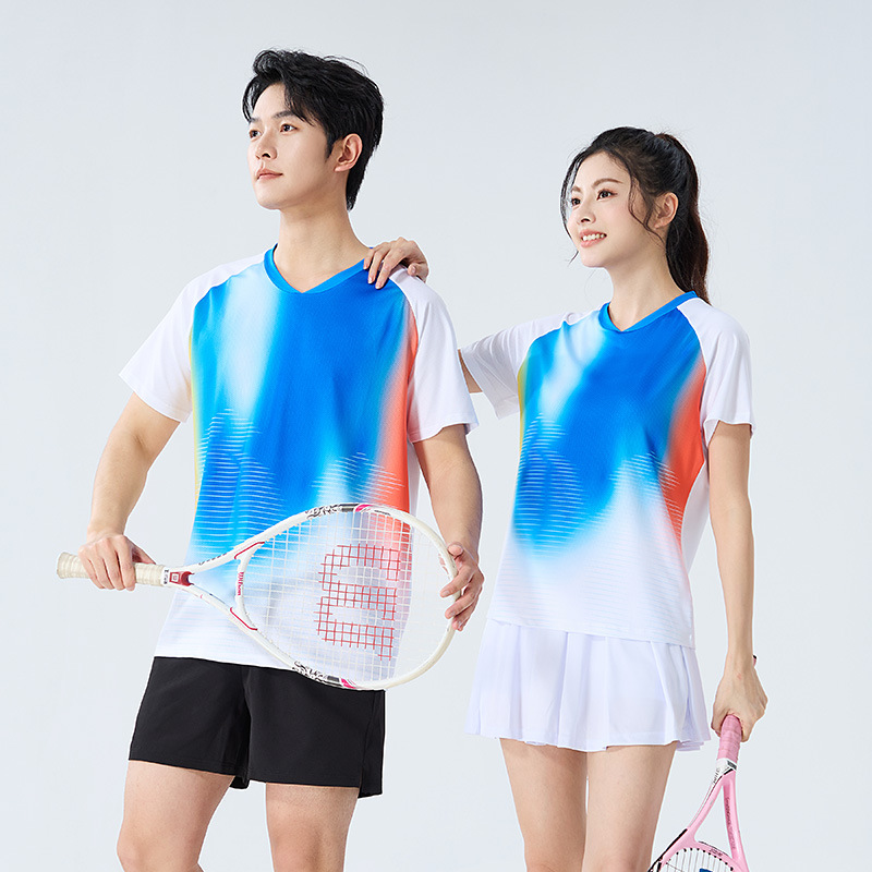 Men's and women's summer quick-drying badminton clothing suit volleyball shirt sports short-sleeved top pants table tennis clothing gradient sky blue