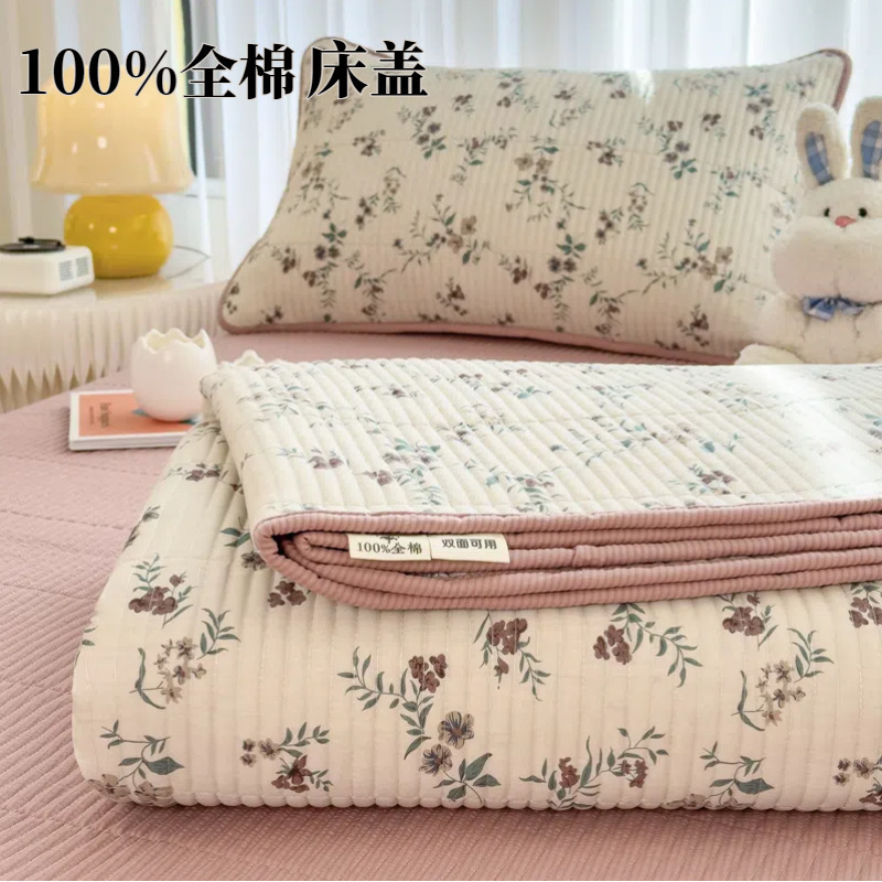 Class a Maternal and Infant Grade 100% Cotton Bed Cover Ins Soft and Fluffy Quilted Single Piece Pure Cotton Bed Sheet Tatami Non-Slip Mattress Cover