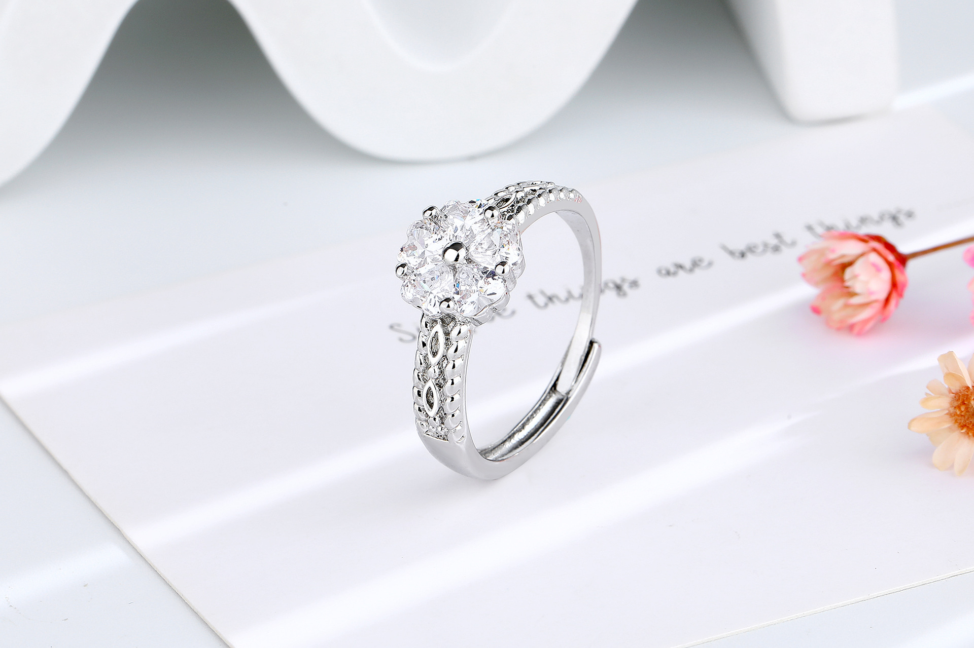 Fashion Heart Shape Copper Inlay Zircon Rings 1 Piece