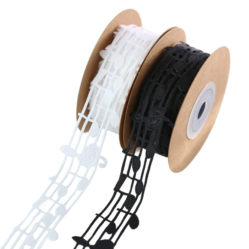 Piano Score Ribbon Note Thread with Cut Out Music Ribbon Black and White Webbing Staff Gift Box Packaging Bow Piano Score Ribbon Note Thread with Cut Out Music Ribbon Black and White Webbing Staff Gift Box Packaging Bow