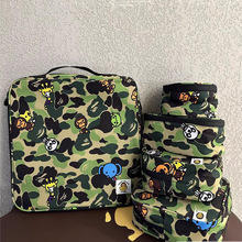 现货BAPE BABY MILO 绿迷彩小猴子可爱卡收纳袋卡通收纳包五件套