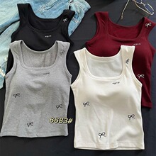 新款磨毛宽肩背心女带胸垫固定杯外穿百搭无袖打底修身保暖上衣女