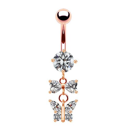 Gabby European and American cross-border heart-shaped navel ring piercing heart-shaped butterfly pendant inlaid with zircon navel jewelry manufacturer