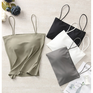Solid Color Beauty Back Wrap Chest Camisole Vest Fixed Cup Chest Pad Outer Wear Backing Breathable Tube Top Underwear for Women