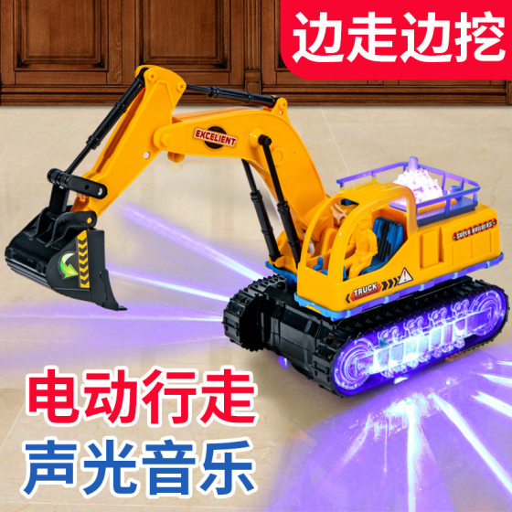 Children's hot sale Electric Universal Flash music excavator engineering truck digger boy toy car stall wholesale