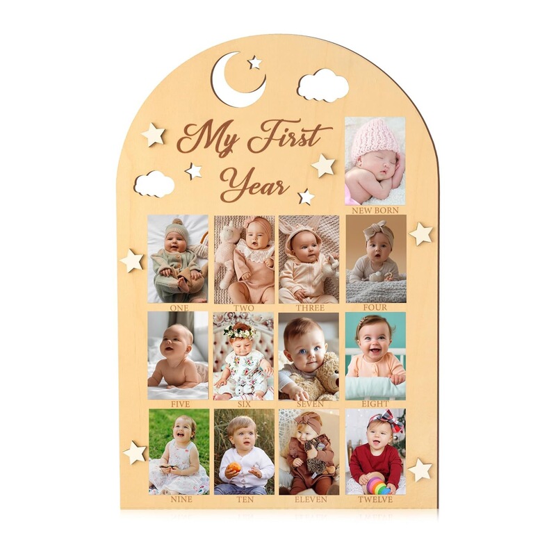 My First Year Photo Frame Board - 3D Star Baby First Year Photo Frame 12 Month Milestone Photo Display