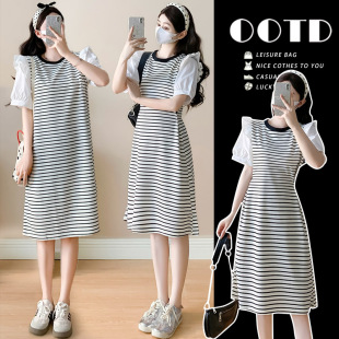 Ready-Made Summer Breastfeeding Maternity Dress with Flying Sleeves and Adjustable Waistline Postpartum Breastfeeding Maternity Dress