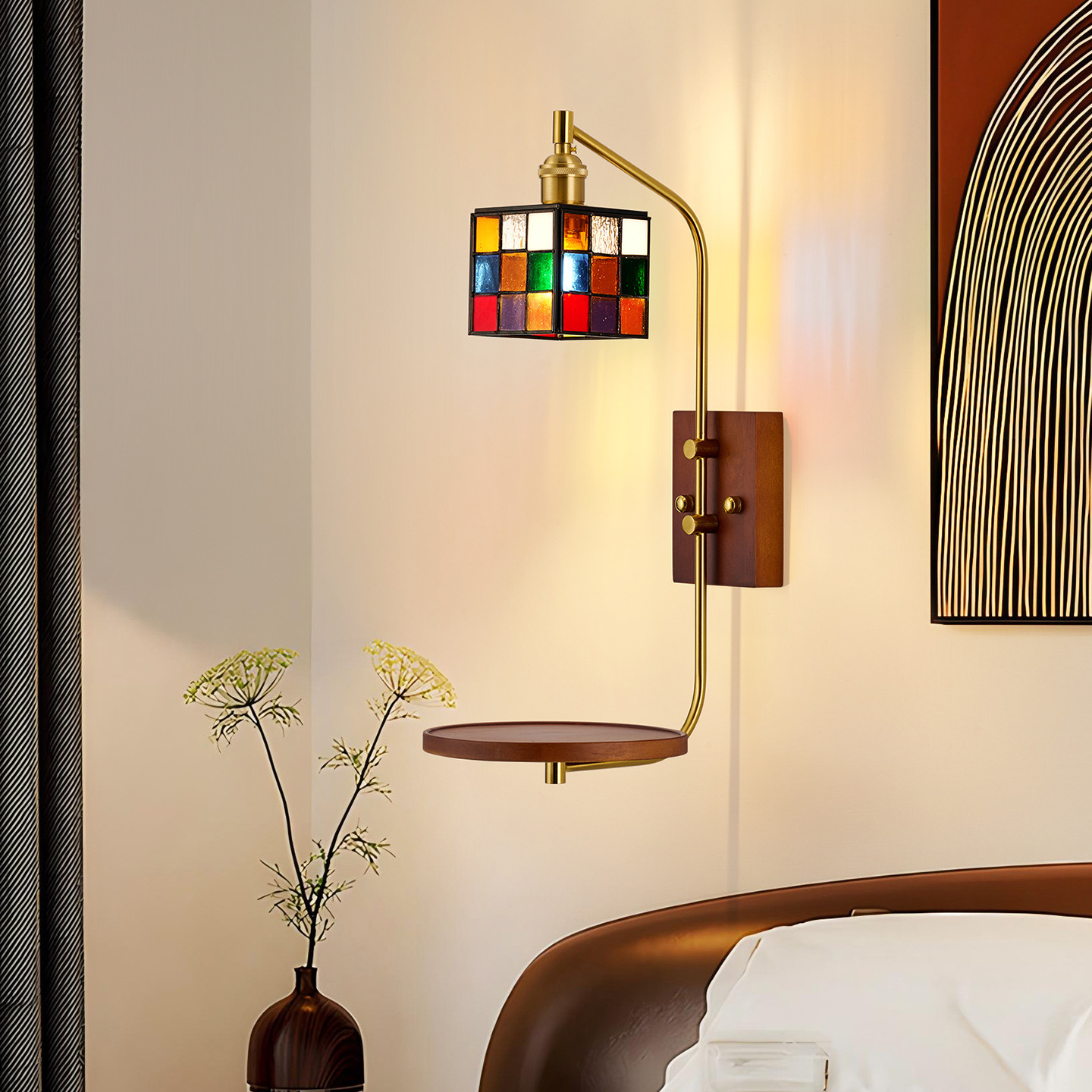 American retro color cubo lujoso creativo lámpara de pared de vidrio pasillo cabecera de cama protección de ojos lámparas de montaña L535