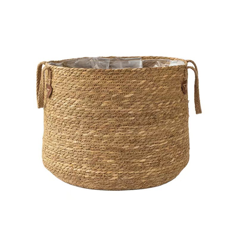 Handwoven Rattan Basket With Lid And Handles Seagrass Storage Bin_voghion.com