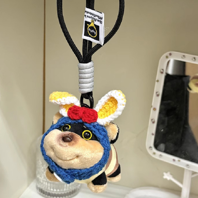 Niedliche Biene Welpen Tasche Anhänger für Mädchen Plüsch Puppe Schlüsselanhänger Spielzeug Nische High-End-Rucksack Dekoration_voghion.com