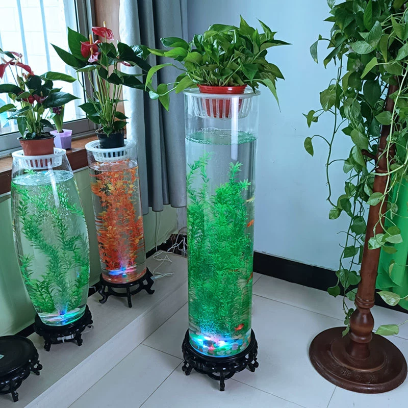 Цилиндрический аквариум от пола до потолка с лампой кислорода творческая небольшая вертикальная гостиная, домашняя телевизионная шкафа, стеклянный аквариум с золотыми рыбками