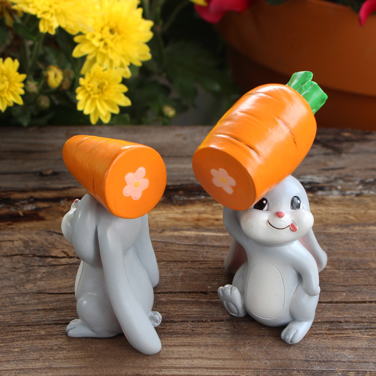 Micro landscape ornaments cute animal fun rabbit carry radish set two naughty cartoon puppy plant resin accessories