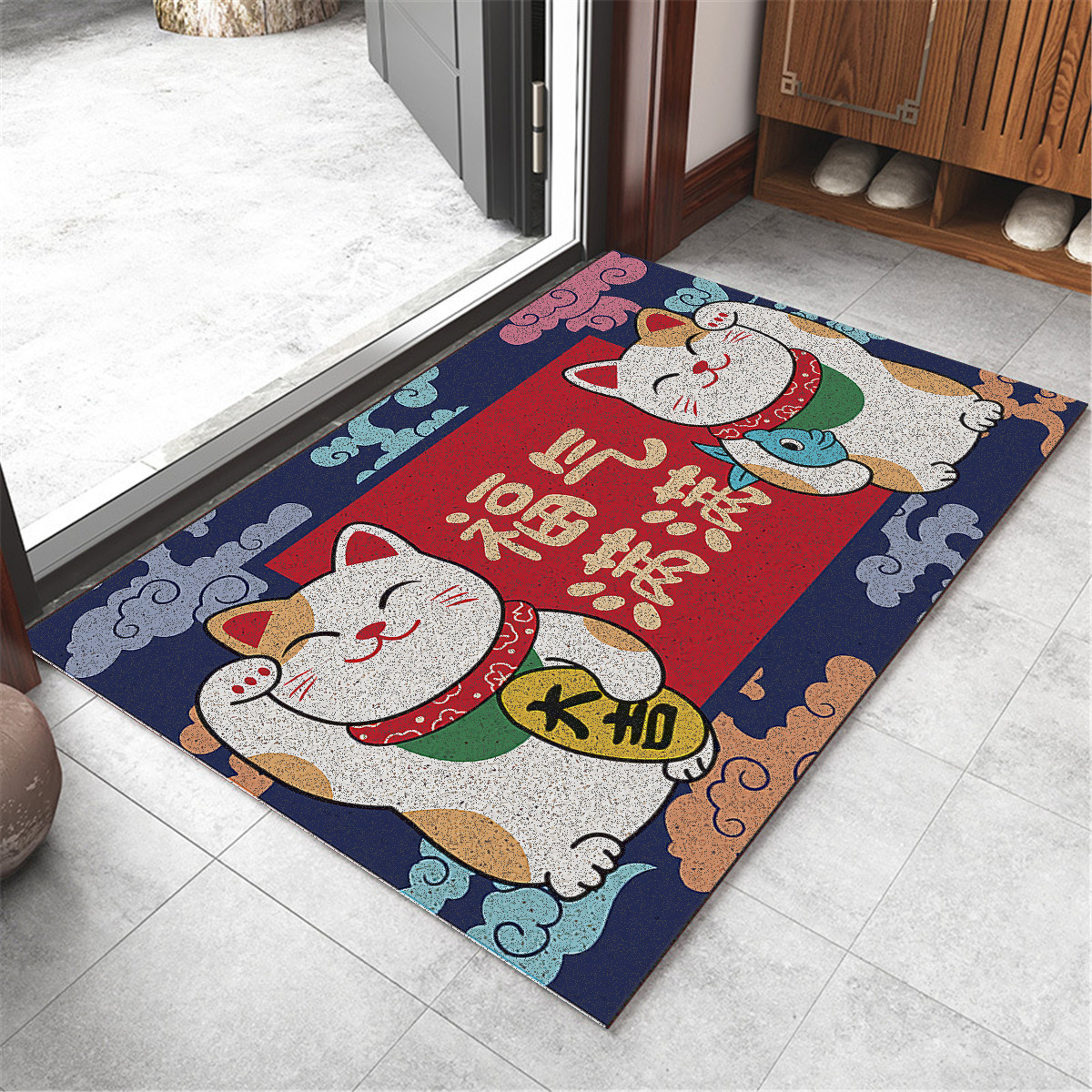 Nacional de moda anillo de seda puerta Mat Puerta de bienvenida PVC impermeable antideslizante pie estera raspado barro frotando suelo se puede cortar