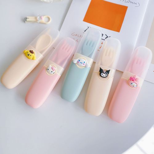 Wheat tableware set of three pieces, travel portable spoon fork chopsticks tableware box, straw tableware set