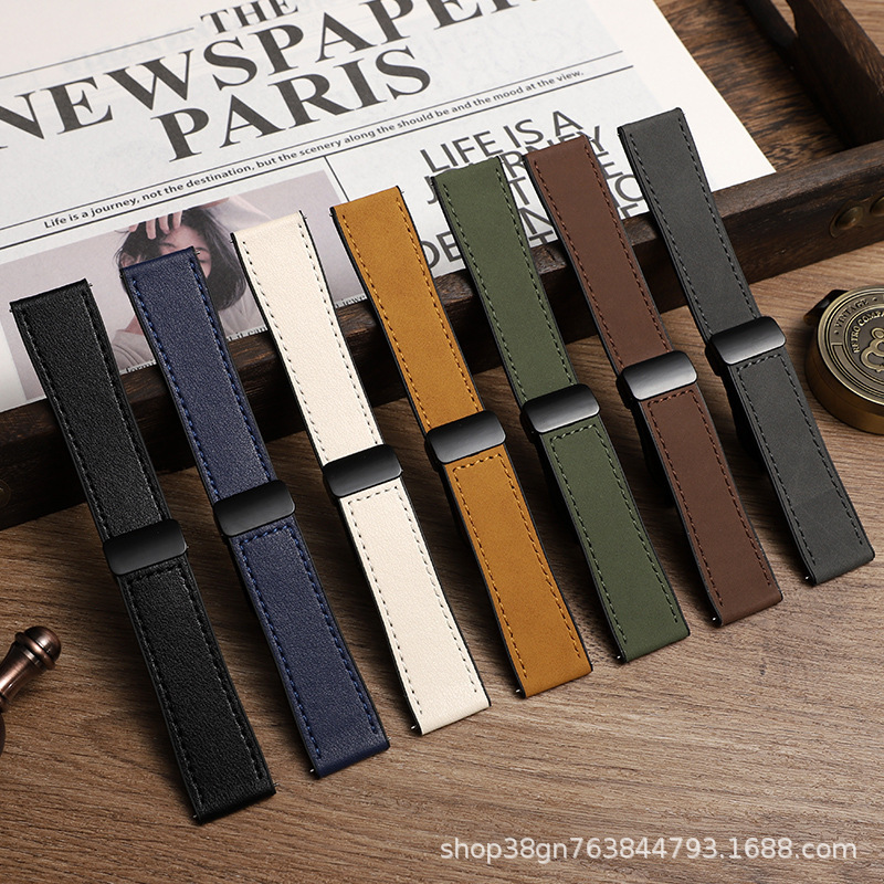 Suitable for Huawei, Samsung, Crazy Horse Magnetic Bracelet, Silicone Leather Strap, Apple Gt4 Watch 3 Pro Watch Strap