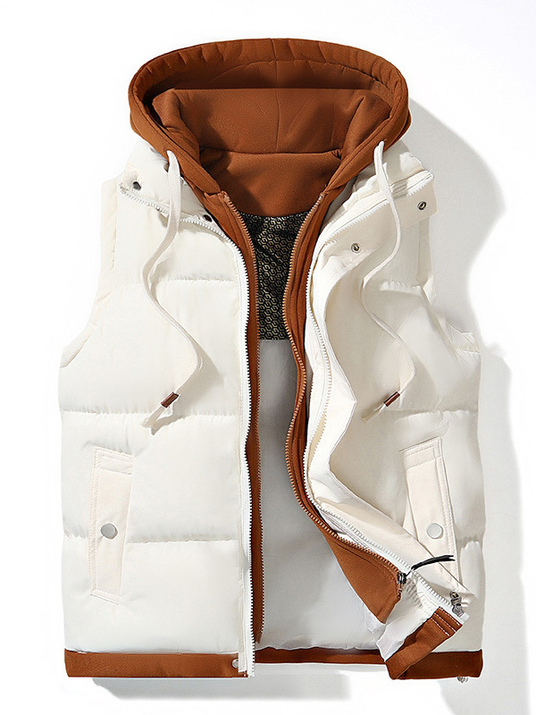 Teenagers Graphene down Cotton Vest Men's Autumn and Winter Middle School Students Fake Two-Piece Loose Couple Hooded Jacket
