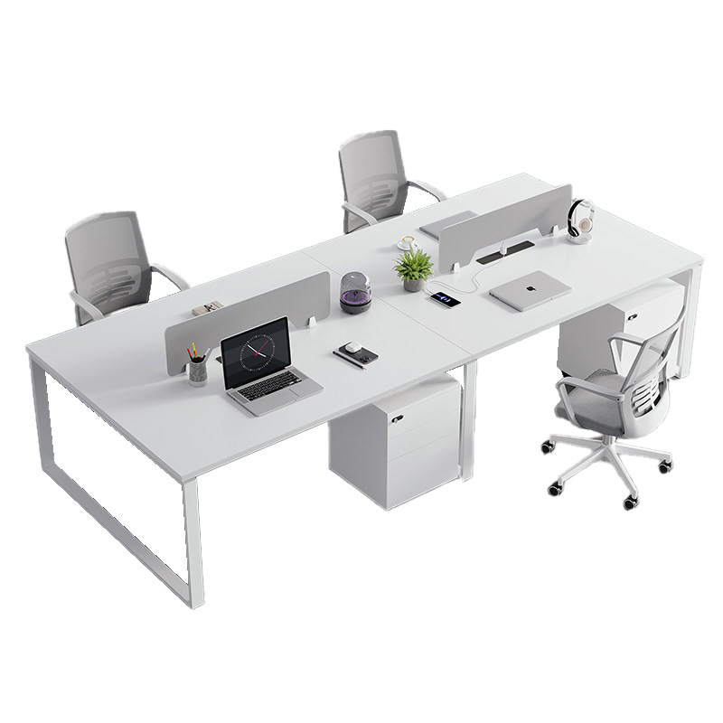 Mesa de cuatro personas de acero blanco puro con gabinete móvil estación de pantalla simple combinación de mesa y silla al por mayor