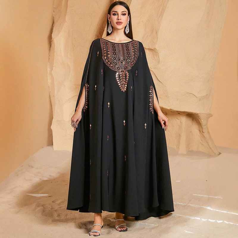 KY1920-2 Cross-border Women's Solid Color Round Neck Fashionable Luxurious Loose Dress Foreign Trade Women's Party Long Dress