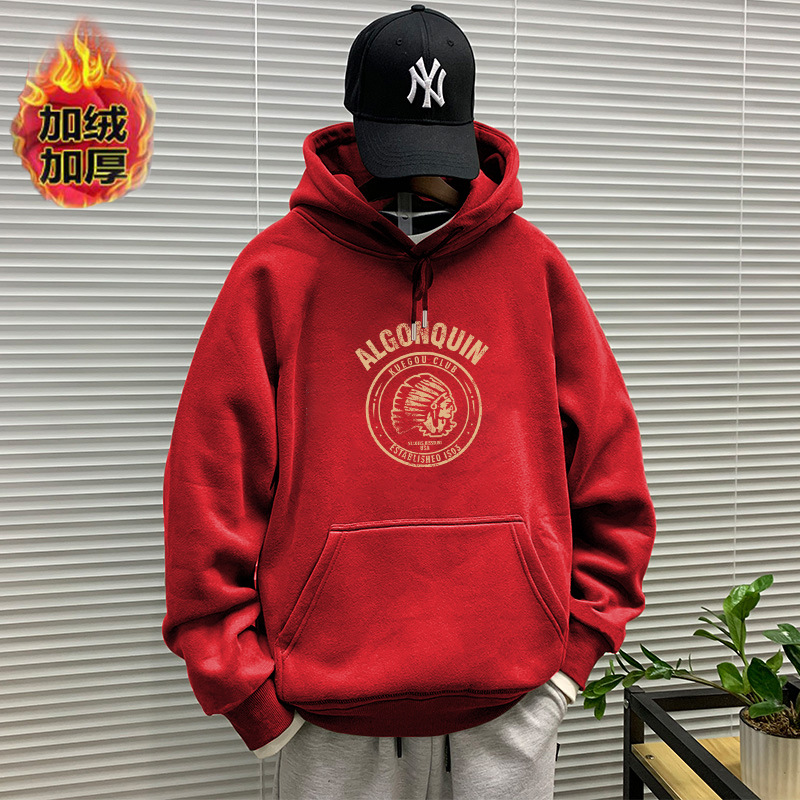 Primavera y otoño pesado suéter con capucha de los hombres marca moda invierno Top HOODIE más terciopelo abrigo americano pareja pullover