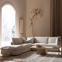 法式中古奶油風羊羔絨模塊沙發北歐輕奢拆洗布藝侘寂客廳沙發組合