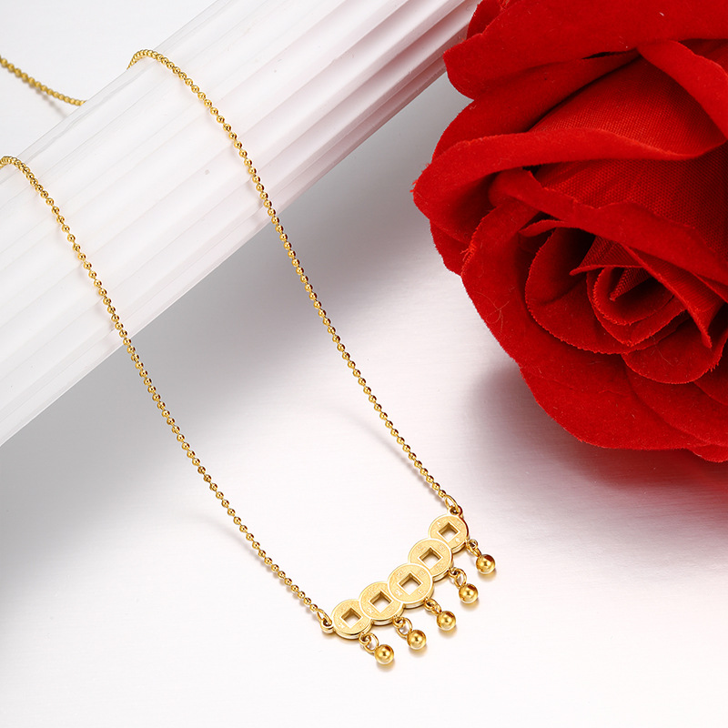 Xuping acero inoxidable 24k simple ligera cadena de clavícula de lujo imitación de oro esferas de bronce collar de invierno al por mayor image 7