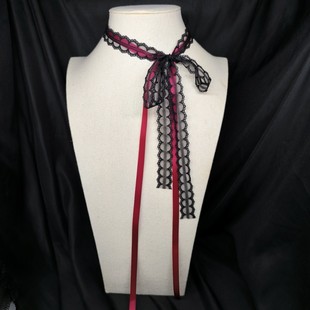 Sweet Cool Y2K Black Lace Layered Ribbon Necklace Choker Stacked Bowknot Necklace Clavicle Chain
