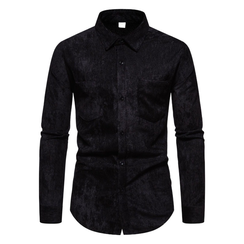 2023 primavera y otoño nueva camisa de color puro hombres jóvenes y de mediana edad de pana de manga larga retro camisa vieja entrega al por mayor