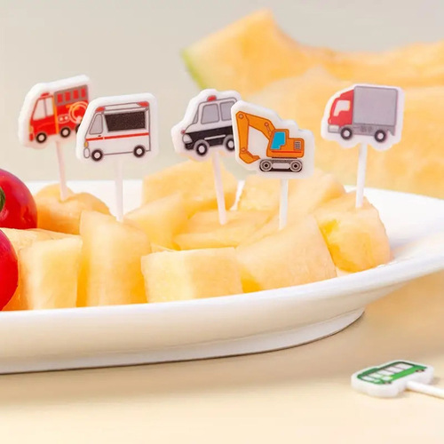 跨境专供日式创意小汽车水果签儿童点心蛋糕叉卡通便当水果叉批发