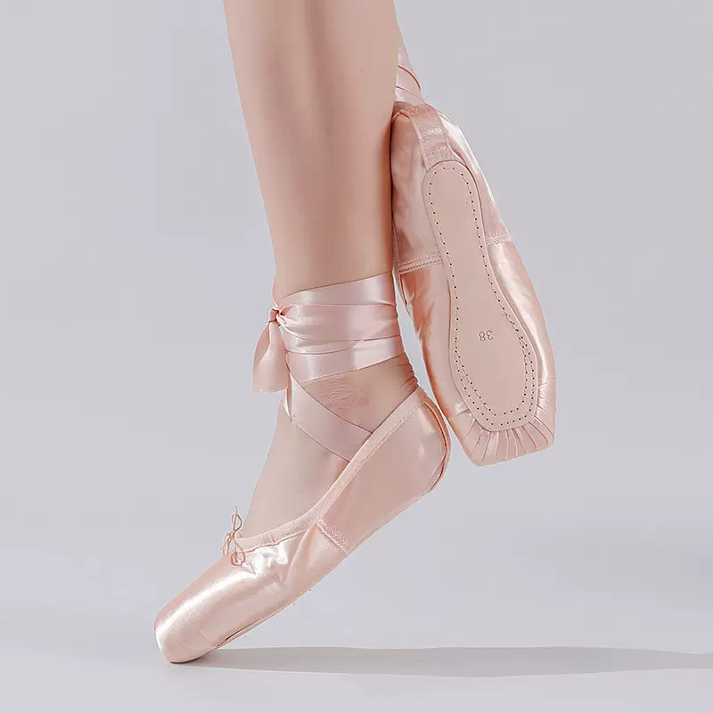 舞蹈鞋芭蕾舞儿童初学者练功复古成人缎面绑带室内训练平底足尖鞋