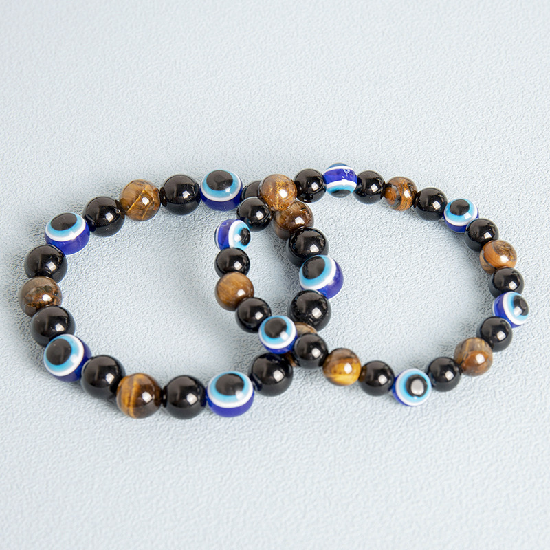8MM European and American Amazon popular Evil Eye Purple Tiger Green Gold Tiger beaded men's bracelet