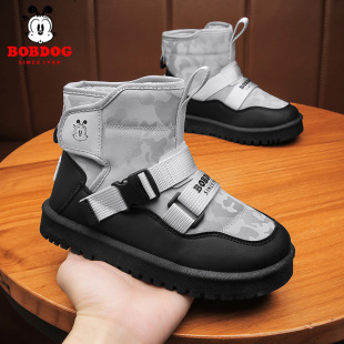 Babu Bean Children's Snow Boots Winter New Style Middle and Big Children's fleece-lined Thickened Cold-Resistant High-Top Cotton Boots Boys Snow Boots