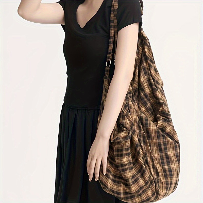 Trendy Super Large Capacity Casual Plaid Shopping Bag for Women, Fashionable Single Shoulder Backpack