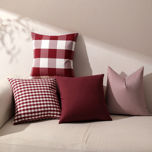 Pastoral Red Size Plaid Pillow Case Simple Pinstripe Plain Pillow Case Pillow Waist Pillow Case No Core