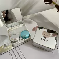 Футляр для контактных линз Brand invisible с зеркалом, глянцевая крышка «мишутка», пинцет и флакон (62×62×22 мм)