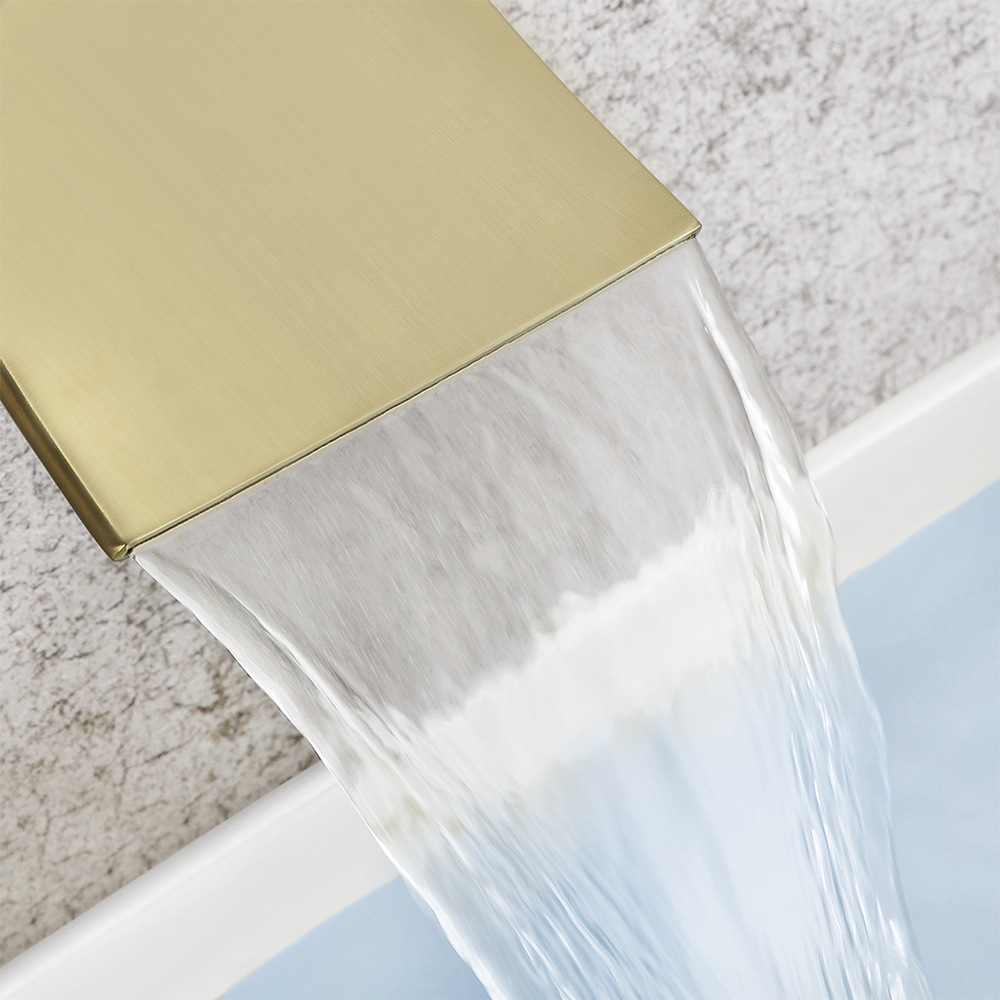 Cross-border brass washbasin faucet waterfall water outlet single, cold and hot mixed water is concealed in the wall-mounted bathroom countertop basin undefined
