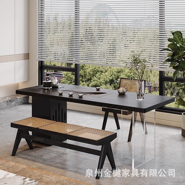 寂風実木ベランダ茶卓アクリル懸濁茶卓茶台湯たんぽ一体接客茶台|undefined