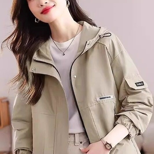 Petite Casual Workwear 2025 Women's New Hooded Spring and Autumn Jacket Top Thin Casual Short Windbreaker Coat