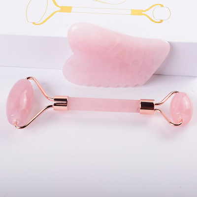 面部美容仪玉石刮痧板粉晶滚轮套装水晶齿边斜切刮痧片粉晶刮痧板|ms