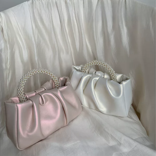 Sweet girl pearl bag handbag women's fashion all-match pleated crossbody cloud bag mini mobile phone small bag