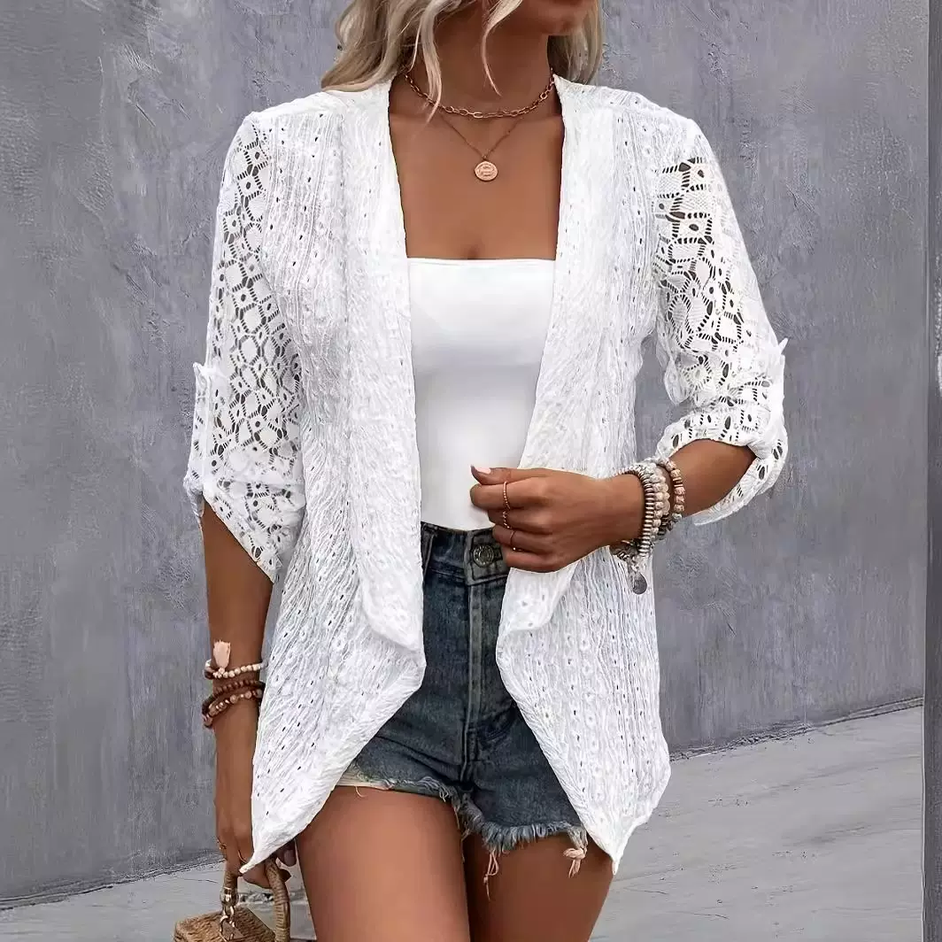 2024欧美女装 亚马逊 大码开衫  披肩外套 防晒衣 蕾丝针织衫
