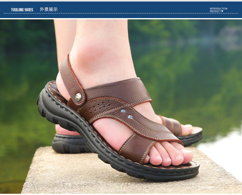Dép sandal nam da bò lớp đầu hở ngón đế dày thoáng khí size lớn — 10135 màu đen, 10888 Màu nâu, 10888 màu đen, 12129 Màu nâu chi tiết 18