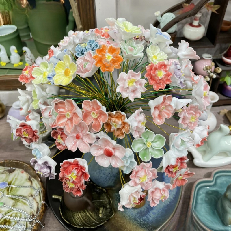景德镇高温手工陶瓷花朵批发花瓶装饰花束送女友礼物|undefined