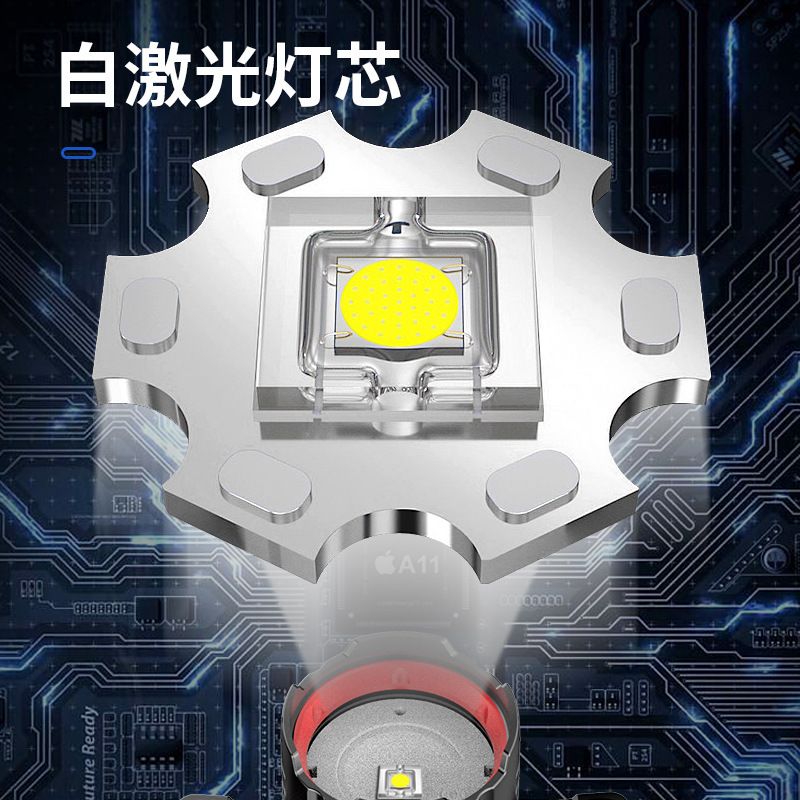 Nuevo faro de inducción Linterna de iluminación exterior con láser blanco de alta potencia Lado de la cabeza Pantalla de potencia digital Luz fuerte