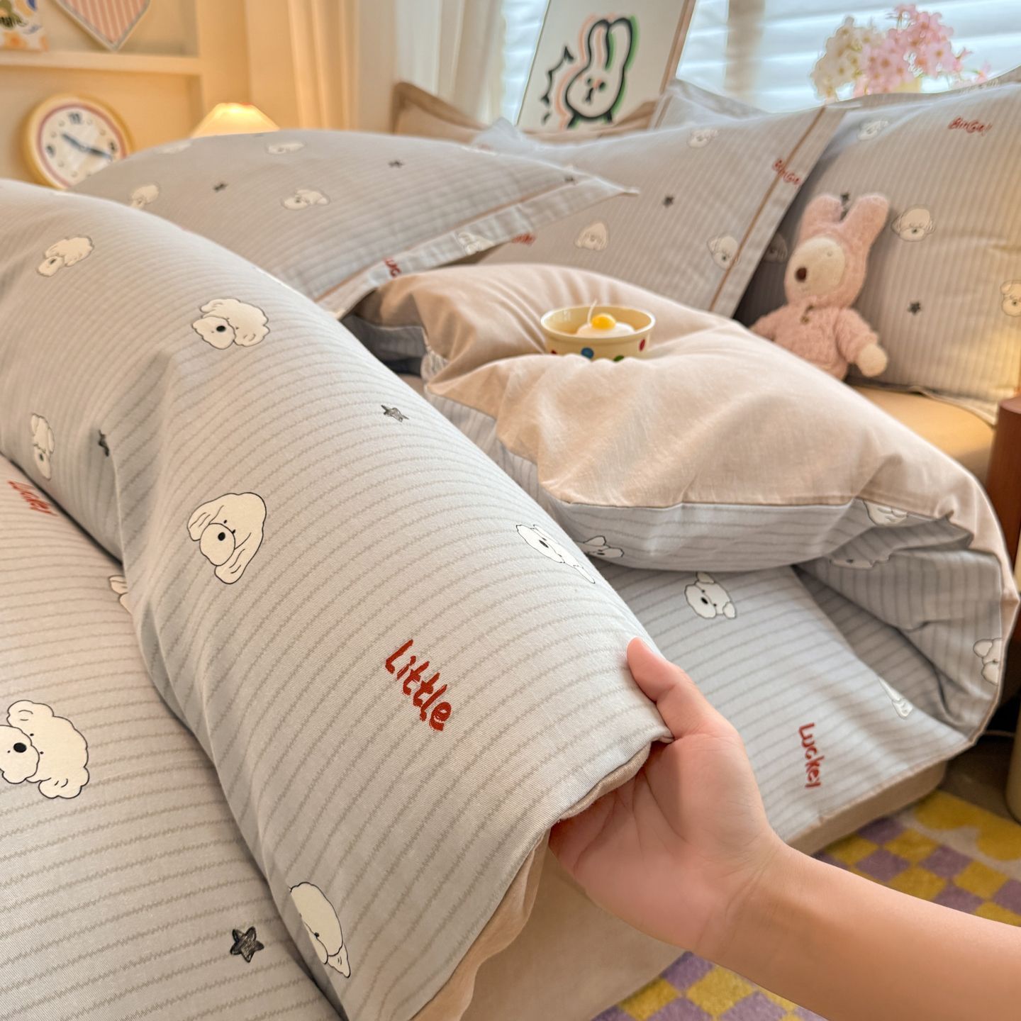 Otoño y invierno algodón grueso abrasión cama de cuatro piezas sábanas de algodón cubierta cama de tres piezas dormitorio de estudiantes