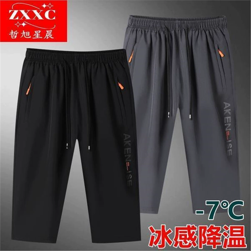 Summer silk thin elastic quick dry trousers for leisure, plus size