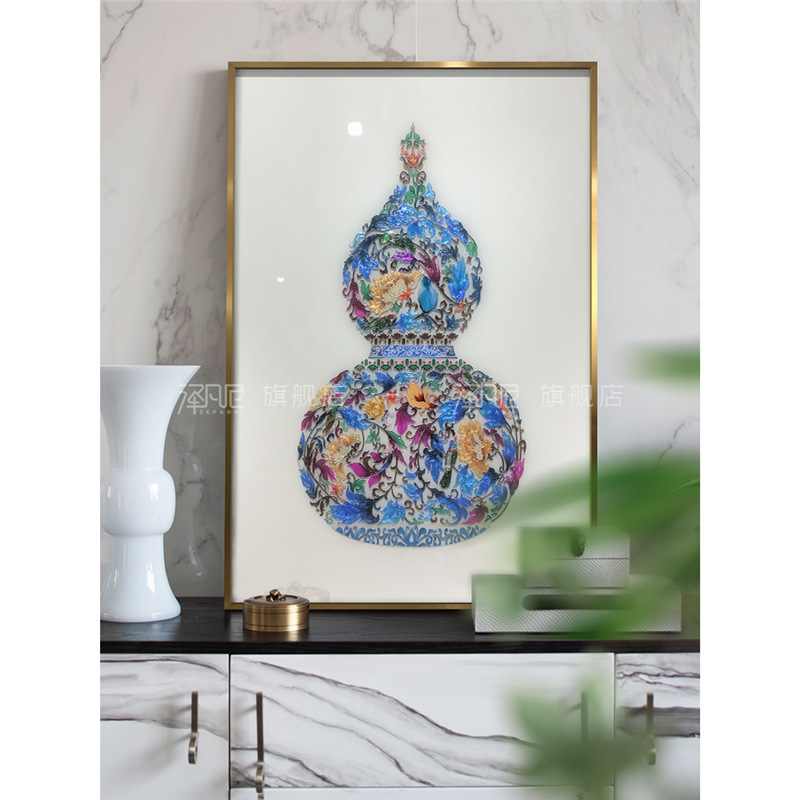 福禄临门珐琅彩装饰画轻奢玄关走廊壁画高档入户门厅艺术挂画葫芦