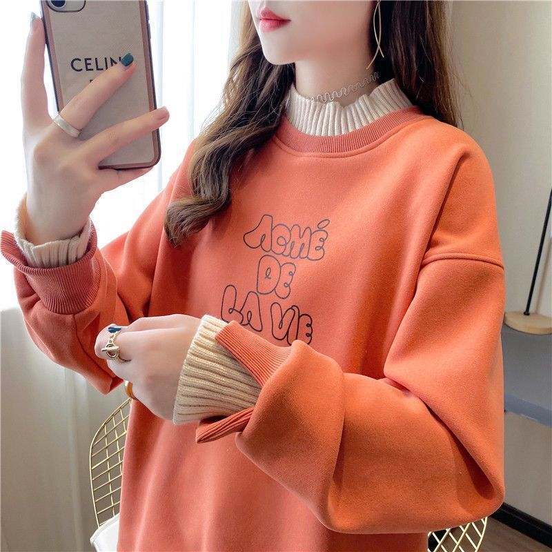 Lace Collar Thickened Sweatshirt for Women, Fleece-Lined, New Autumn and Winter Style, Half-High Collar, Faux Two-Piece, Loose Trendy Outerwear Top Lace Collar Thickened Sweatshirt for Women, Fleece-Lined, New Autumn and Winter Style, Half-High Collar, Faux Two-Piece, Loose Trendy Outerwear Top