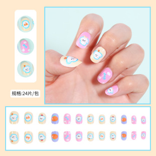 Popular Children's Wearable Nails Cartoon Short Square and Round Nail Art Pieces Cute Printed Removable Fake Nail Set